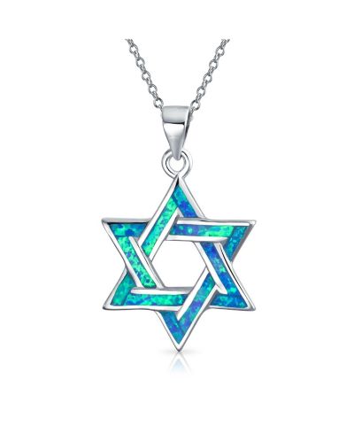 Подвеска-кулон Bling Jewelry Magen Judaic Jewelry Inlay White Blue Opal Star Of David из стерлингового серебра.925