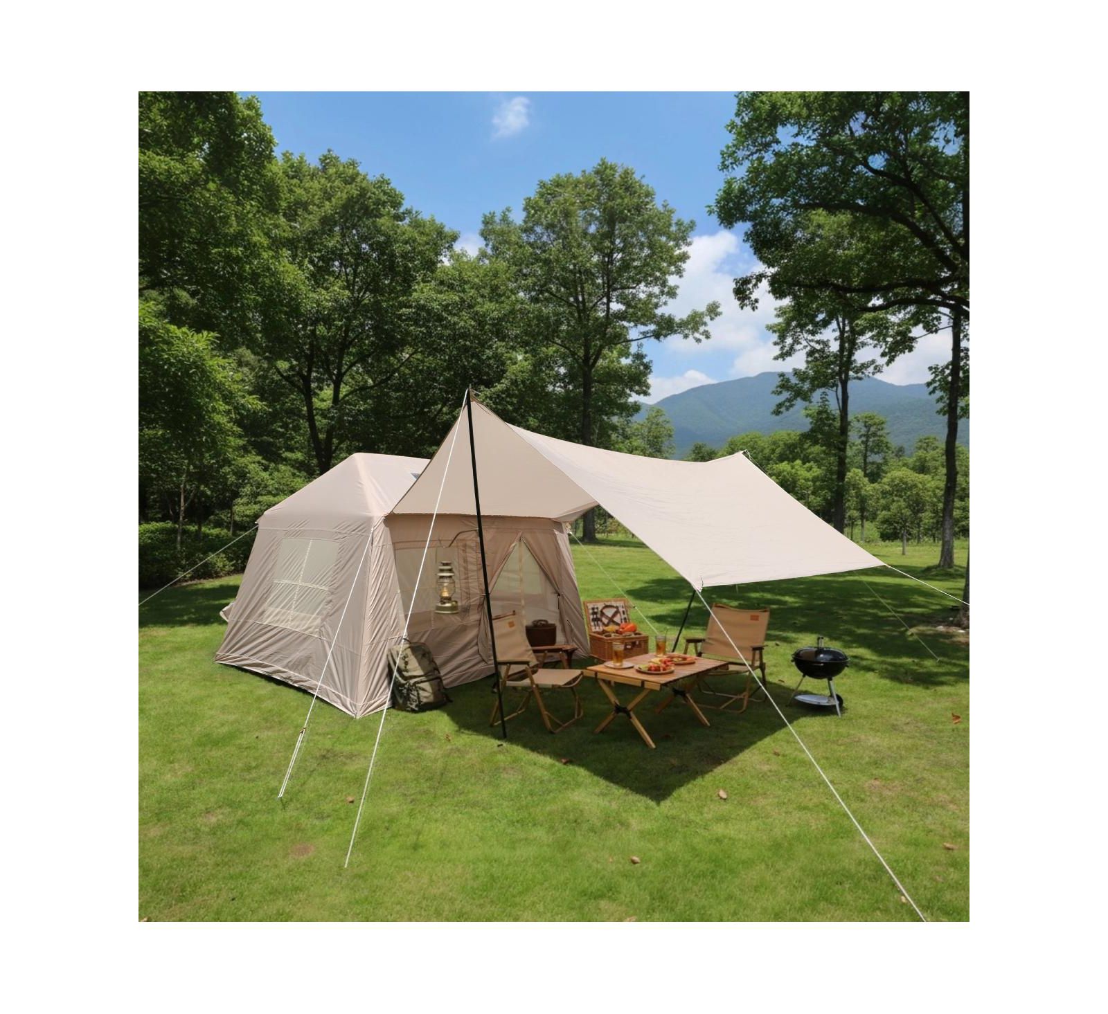Streamdale Furniture 5.72m Inflatable 4 Season Camping Tent with Stove Jack & Mesh Windows