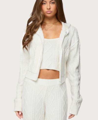 Edikted Women's Louise Cable Knit Hooded Cardigan