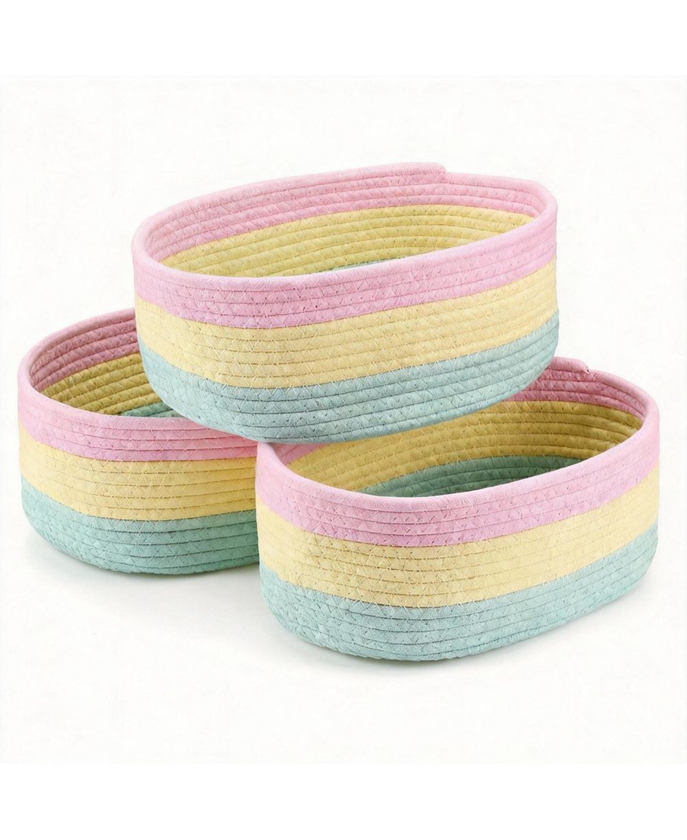YIGII 3 Pastel Rainbow Unicorn Woven Rope Storage Baskets - Versatile Home Organizer