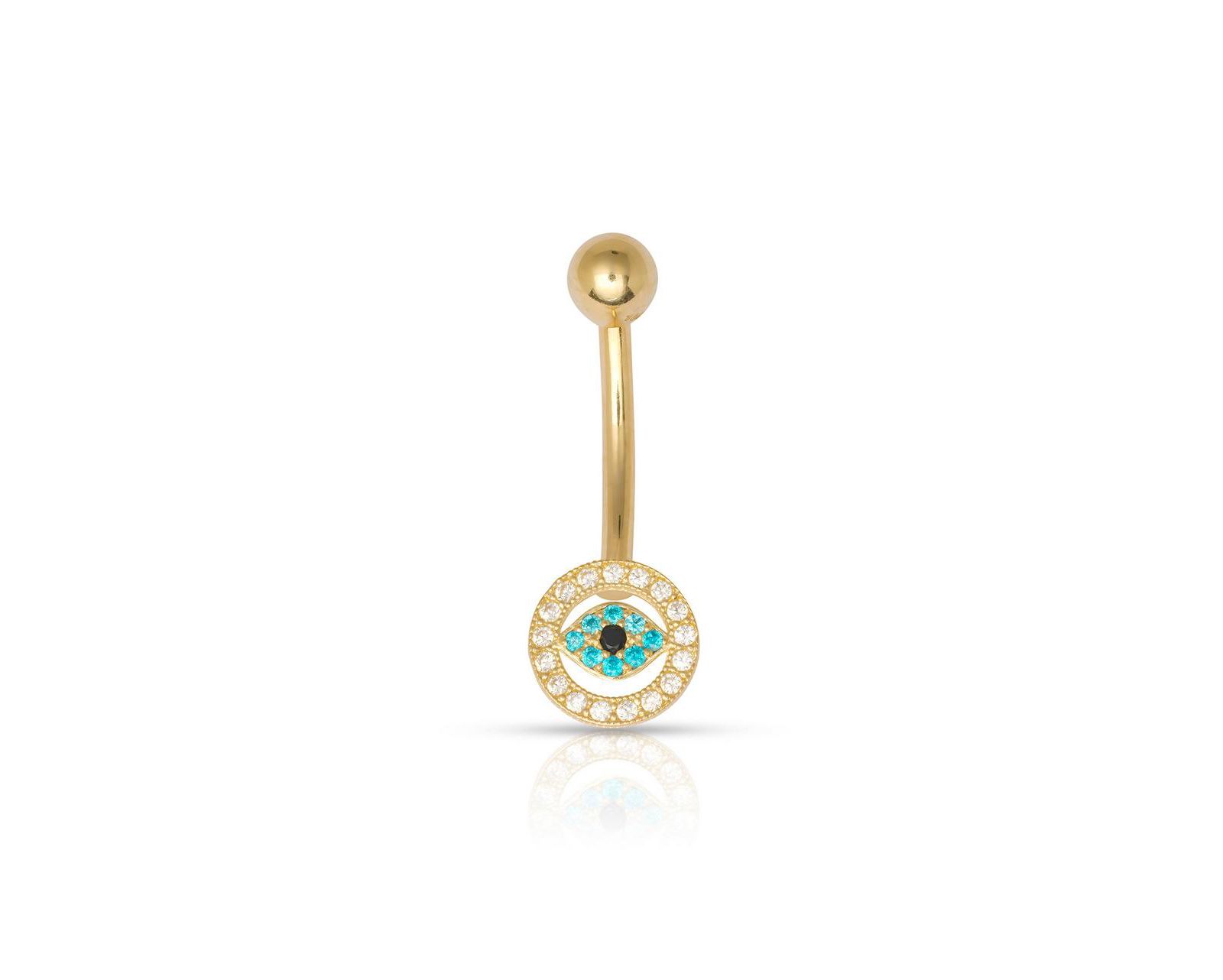 Curata Jewelry Solid 10k Yellow Gold 14G Blue Cubic Zirconia Evil Eye Belly Ring