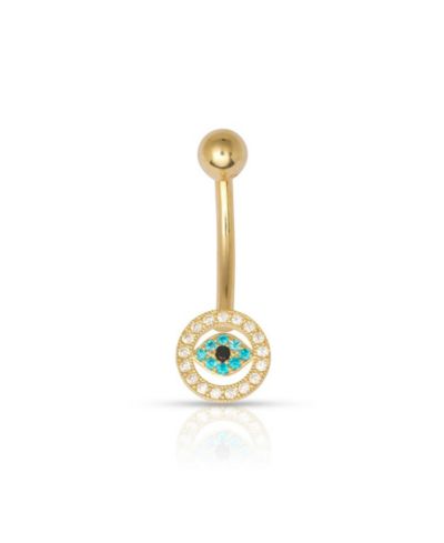 Пирсинг в пупок Curata Jewelry с синим кубическим цирконием и глазом (10k желтое золото, 14G)