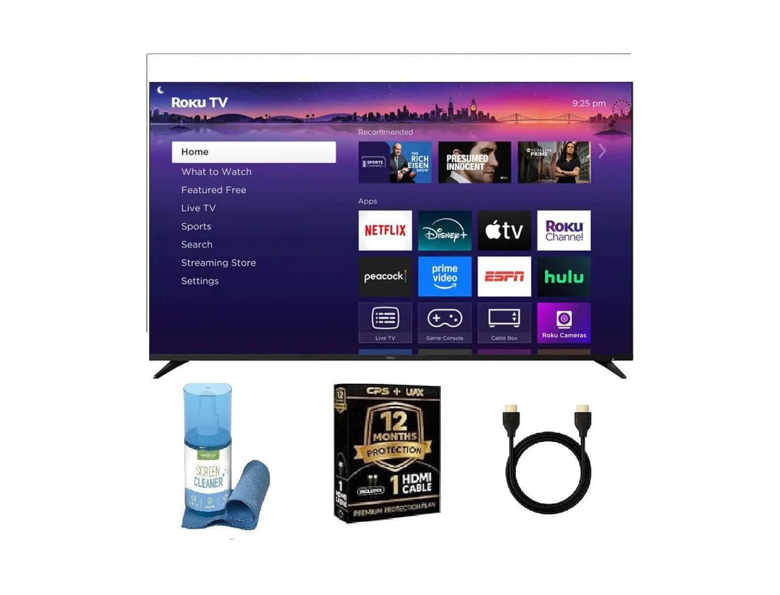 Roku Smart TV 55" Class Pro Series 4K QLED Mini-LED с HDR, Wi-Fi 6, Dolby Vision, кабель HDMI и салфетка для экрана