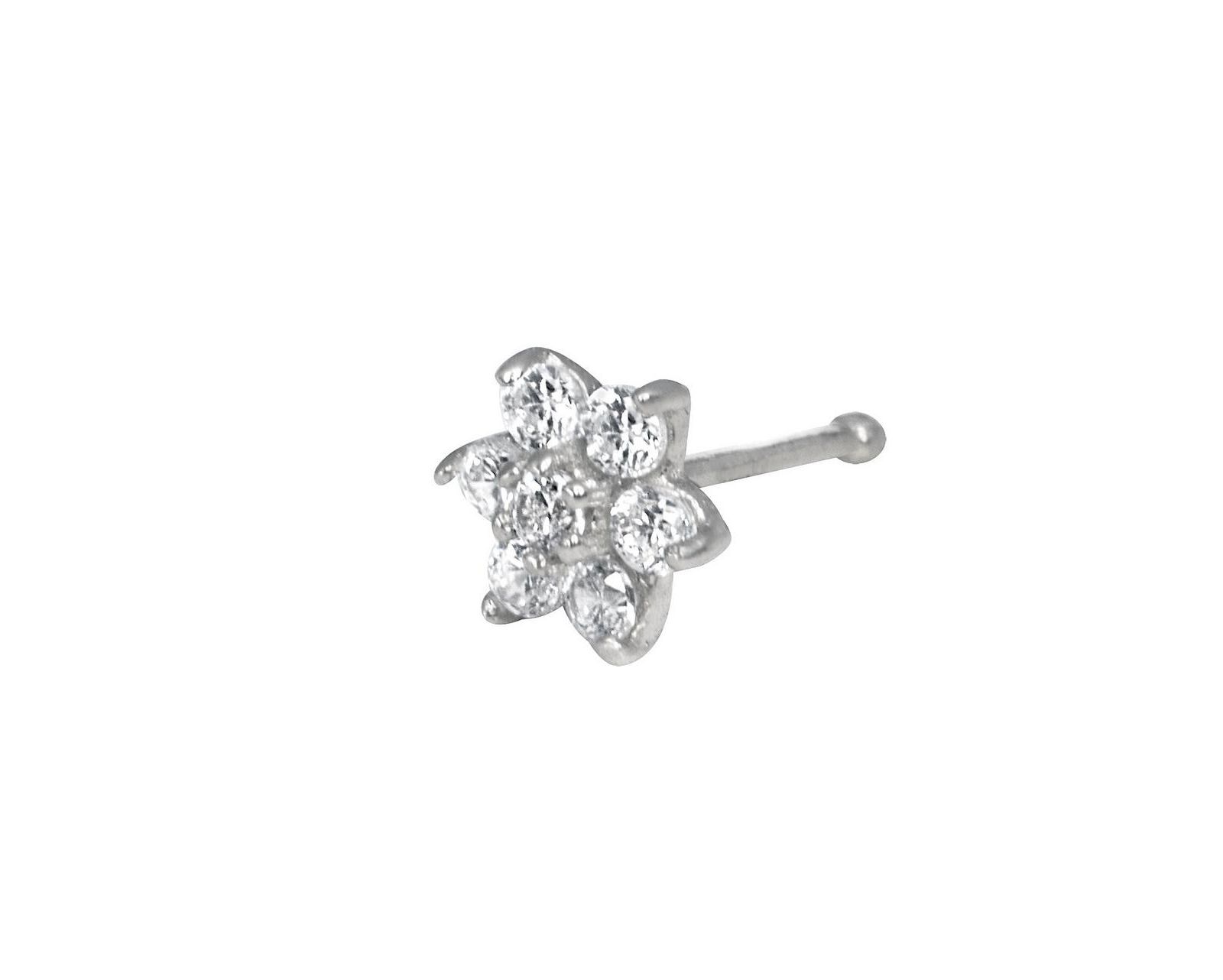 Curata Jewelry Solid 14K Gold 4mm 20 Gauge Cubic Zirconia Flower Nose Stud