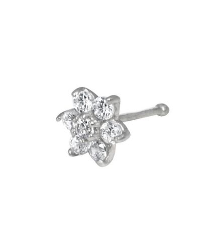 Curata Jewelry Solid 14K Gold 4mm 20 Gauge Cubic Zirconia Flower Nose Stud