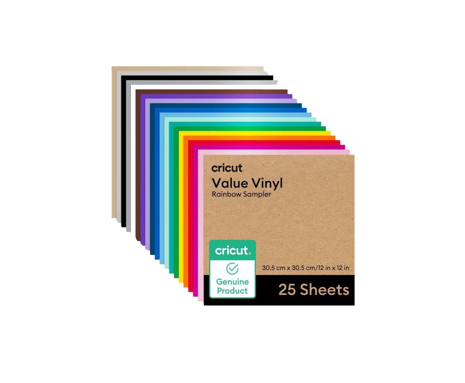 Cricut Value Vinyl Sheets, Rainbow Sampler, 12 in x 12 in (25 ct)