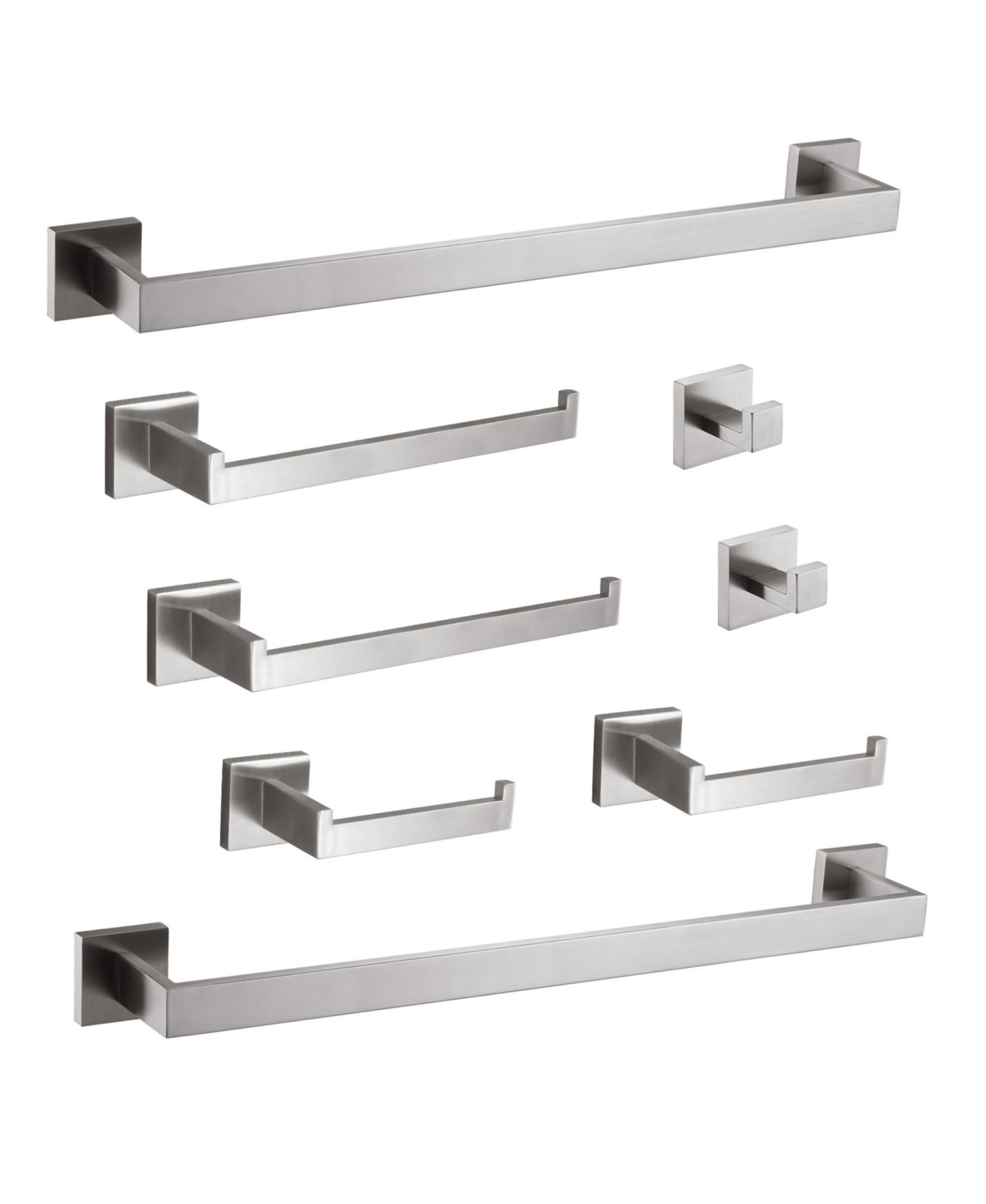 RAINSKEN 8 - Piece Bathroom Hardware Set, Stainless Steel Bath Towel Holder, Square Wall Mounted Towel Rack, Brushed Nickel Towel Bar for Bathroom