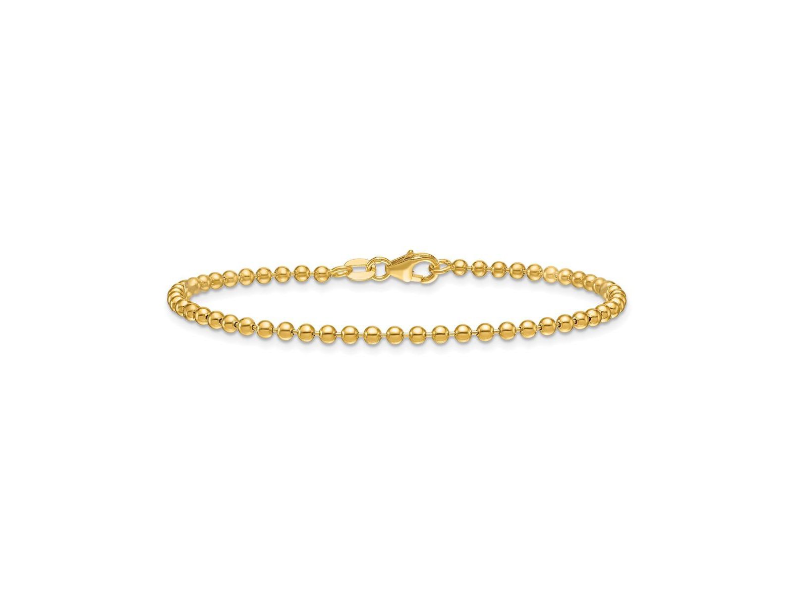 Curata Jewelry Solid 18k Yellow Gold Italian 7.25 Inch 2.5mm Bead Chain Bracelet Link Bracelet