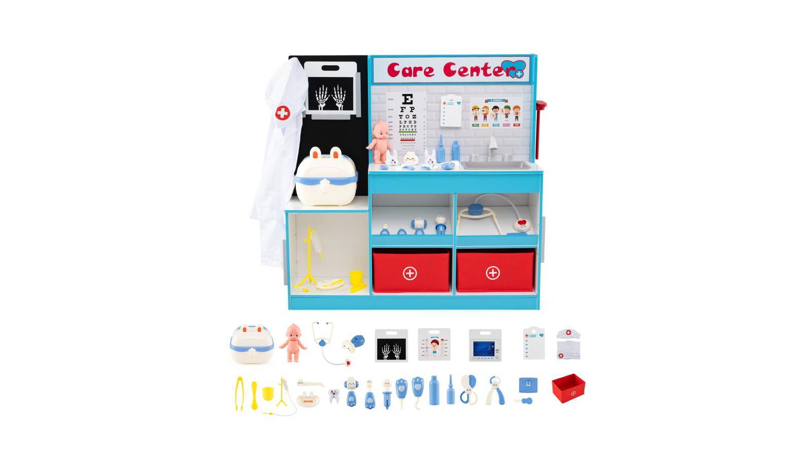 Игровой набор Slickblue Kids Wooden Medical Center Doctor Playset с зоной осмотра