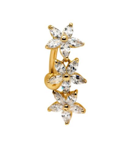 Пирсинг для пупка Curata Jewelry Marquise Flower с кубическим цирконием 14k Yellow or White Gold 14g