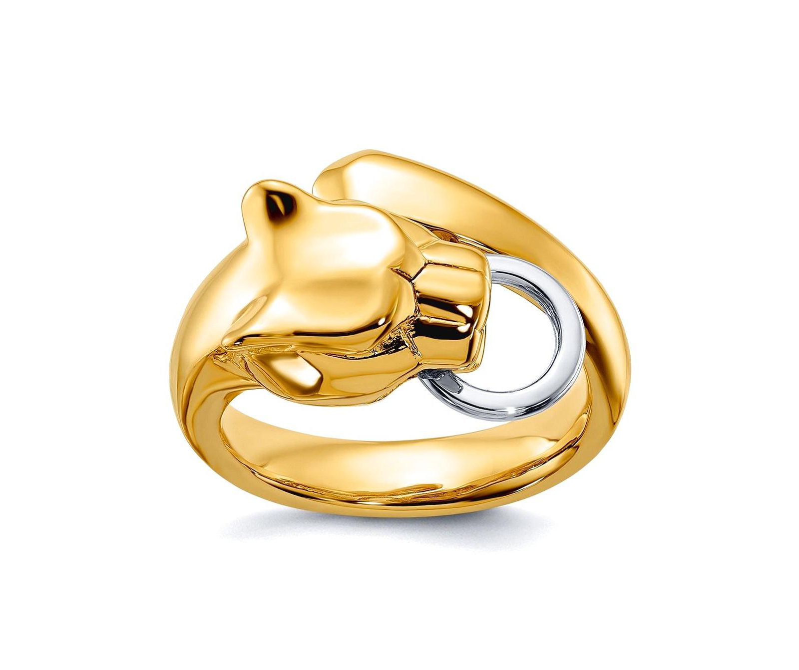 Curata Jewelry Solid 18k Two-tone Gold Adjustable Polished Panther кольцо