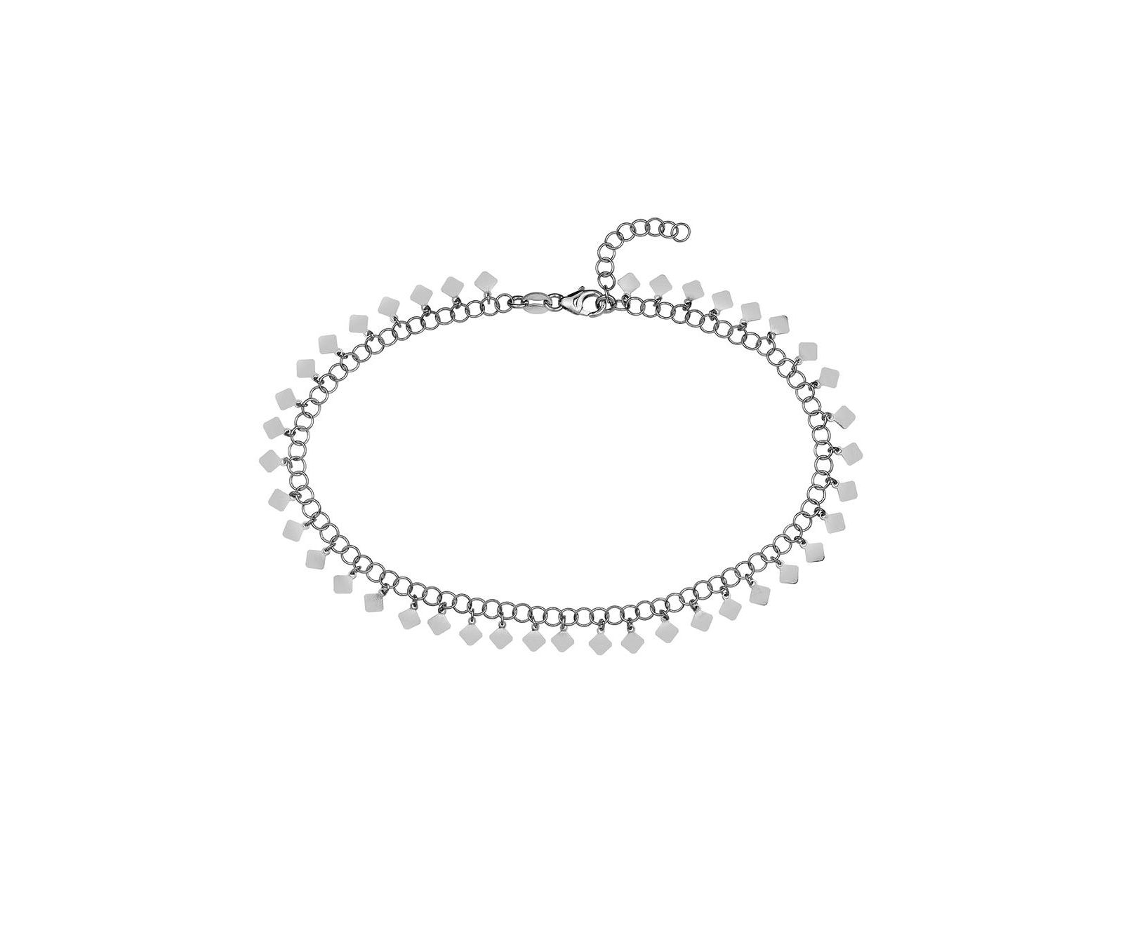 Curata Jewelry 925 Sterling Silver 10 Inch Rhodium Plated Round Link With Hanging Rhombus Adjustable Anklet