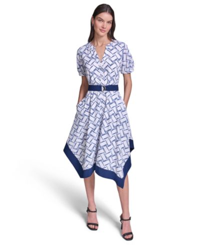 KARL LAGERFELD PARIS Women's Printed Hanky Hem Midi Dress