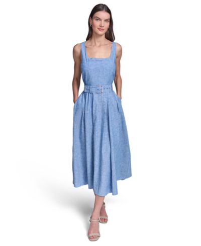 KARL LAGERFELD PARIS Женское льняное миди платье с поясом силуэта fit and flare