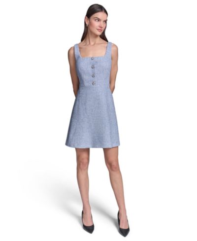 KARL LAGERFELD PARIS Women's Tweed A-Line with Button Dress