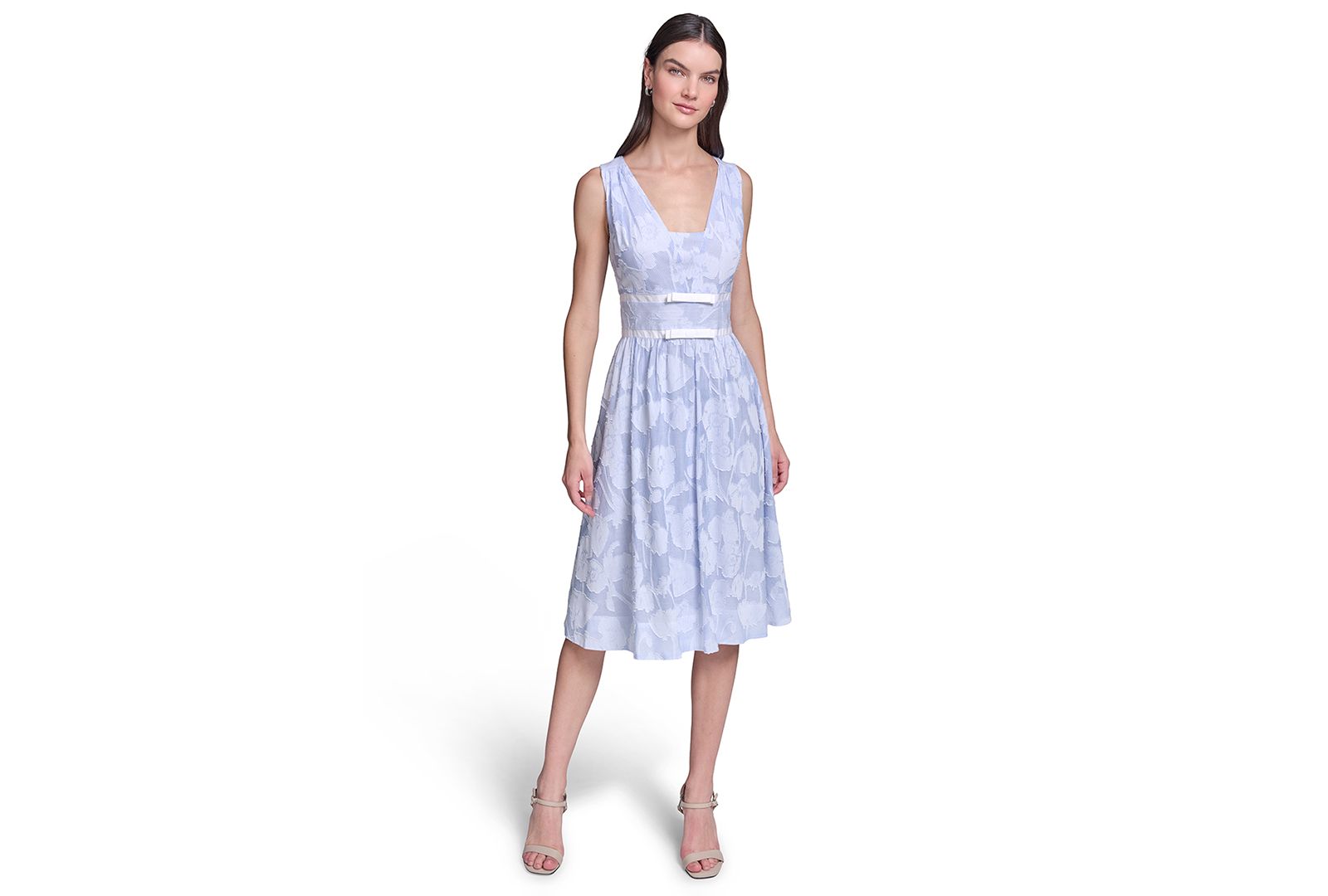 Женское платье KARL LAGERFELD PARIS Women's Floral Burnout Cotton Midi с белой отделкой