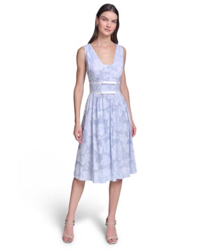 Женское платье KARL LAGERFELD PARIS Women's Floral Burnout Cotton Midi с белой отделкой