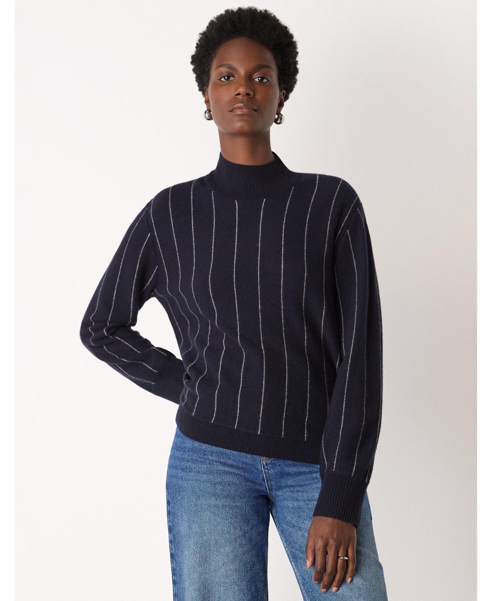 Женский вязаный свитер Whistles Stripe Wool Funnel Neck