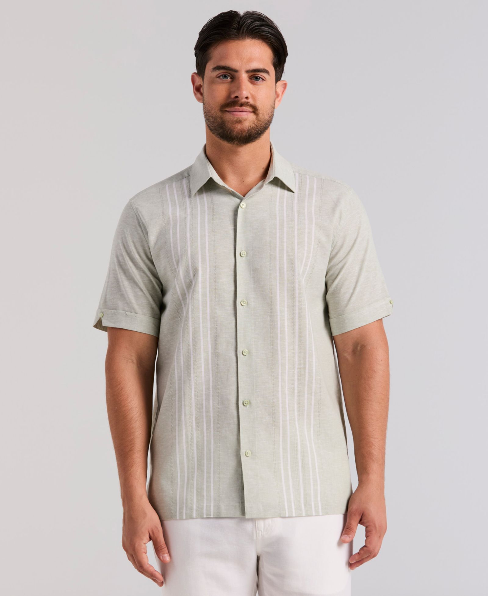 Cubavera Men's Linen Blend Dobby Panel Shirt