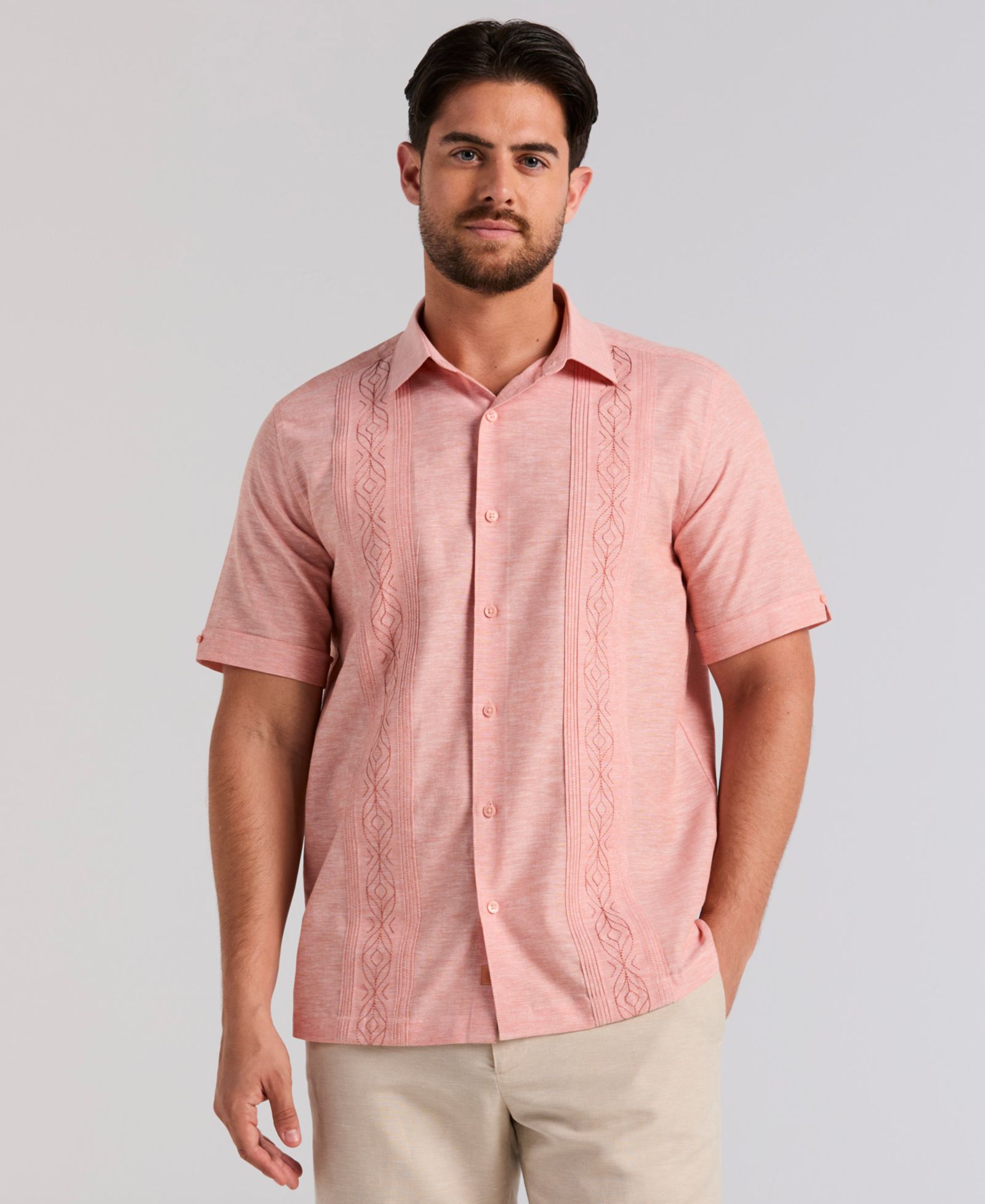 Cubavera Men's Embroidered Linen Blend Shirt