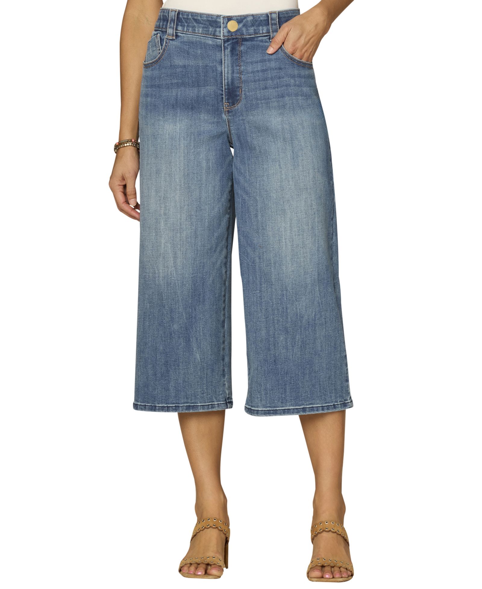 Democracy Petite High-Rise Wide-Leg Capri Jeans