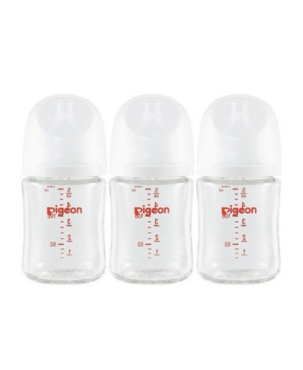 Pigeon Baby Glass Nursing Bottle Wide Neck, Includes 3pcs Stage1 Nipples