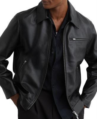 REISS Men's Strader Leather Zip-Through Jacket