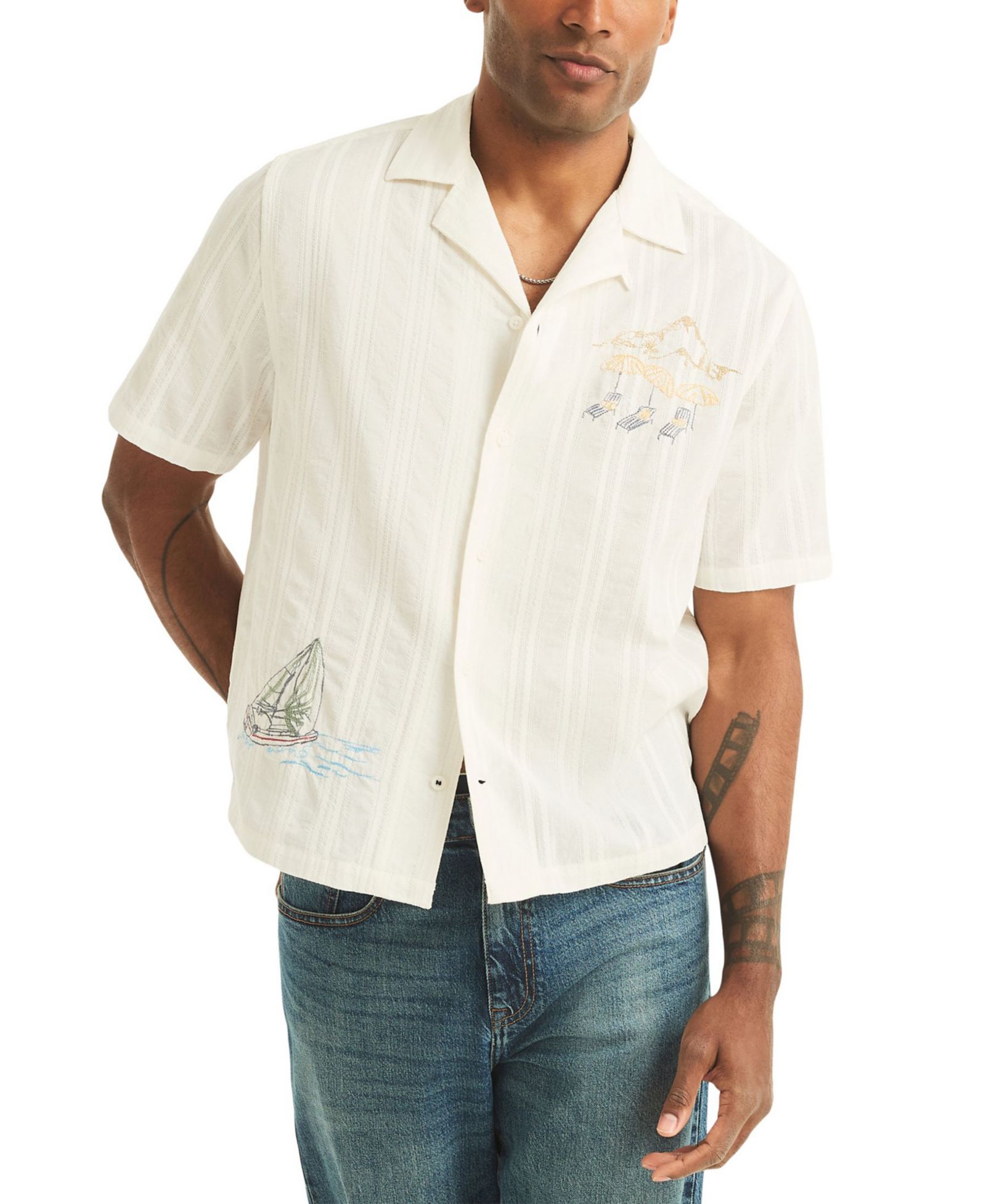 Nautica Men's Short-Sleeve Camp Collar Shirt