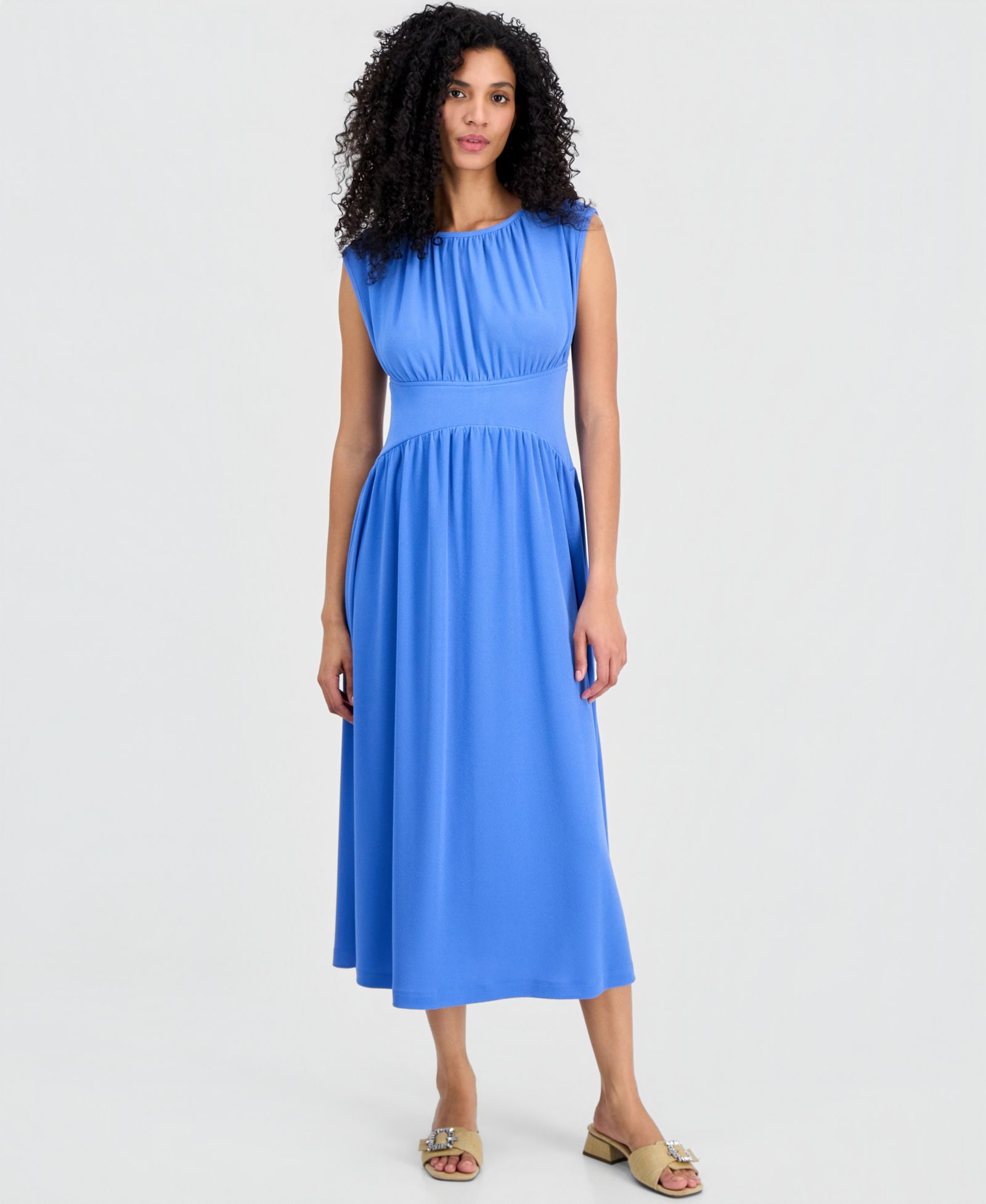 Женское миди-платье Anne Klein Boat-Neck Shirred