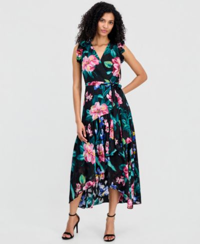 Anne Klein Women's Ruffle-Sleeve V-Neck High-Low Wrap Dress