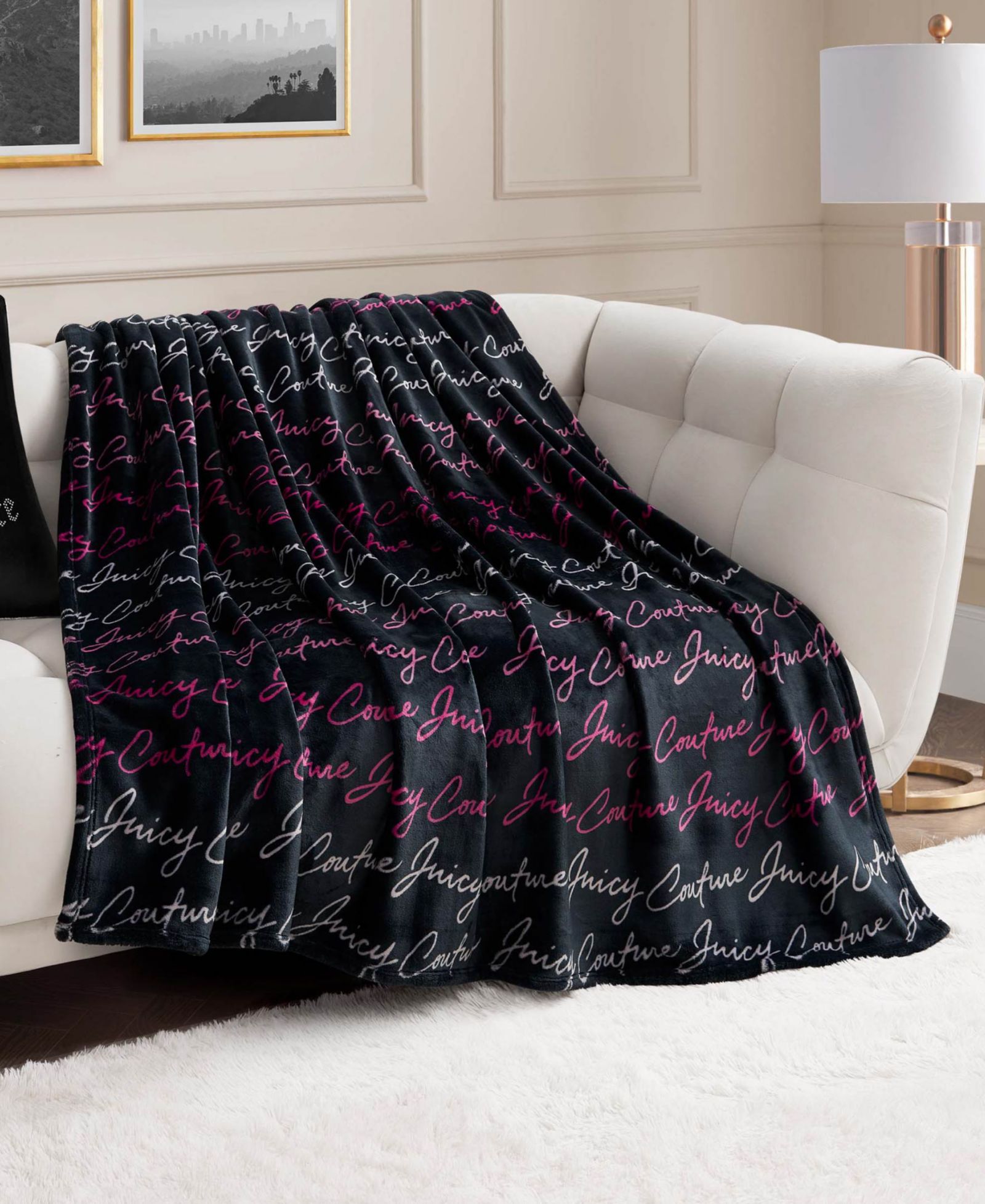 Juicy Couture Printed Plush Oversized Throw, 60" x 70"
