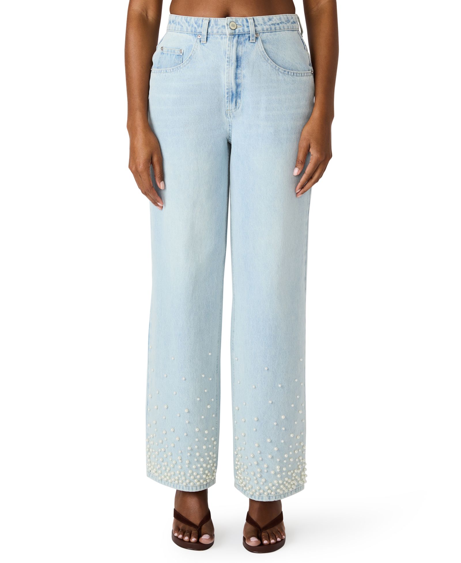 Steve Madden Women's Sydnee Straight-Fit Pearl Embellished Jeans