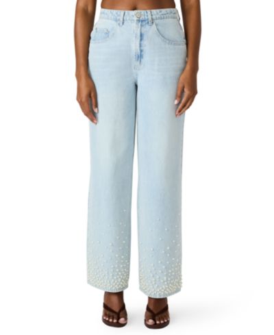 Steve Madden Women's Sydnee Straight-Fit Pearl Embellished Jeans