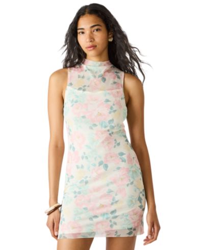 Steve Madden Women's Sidra Floral Printed Mesh Mini Dress