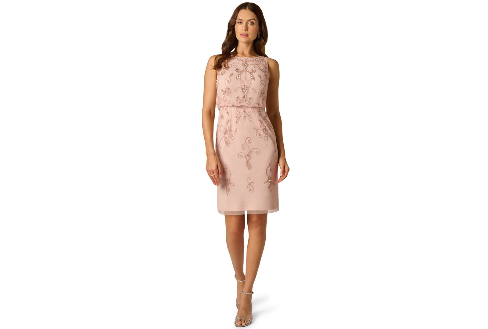 Adrianna Papell Women's Bead Detail Boat Neck Dress