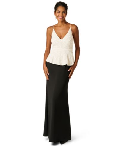Adrianna Papell Women's Bead Detail V-Neck Peplum Maxi Dress