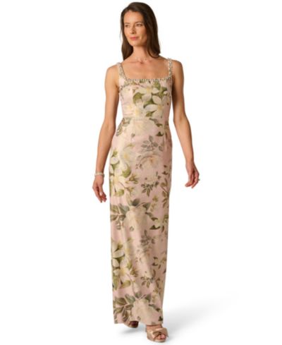 Женское платье Adrianna Papell Printed Jacquard Bead Square Neck Column