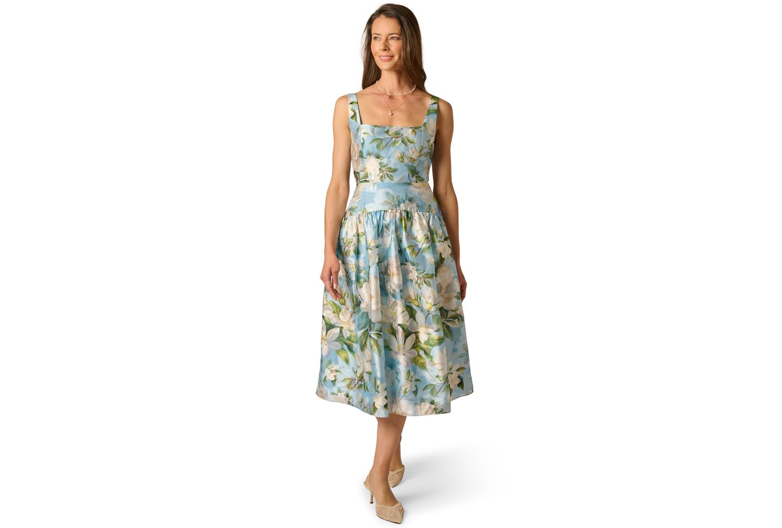Adrianna Papell Women's Shirred Square Neck Midi Dress