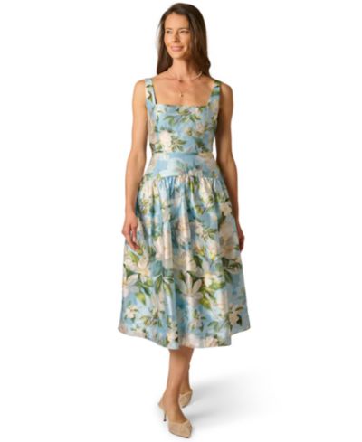 Adrianna Papell Women's Shirred Square Neck Midi Dress