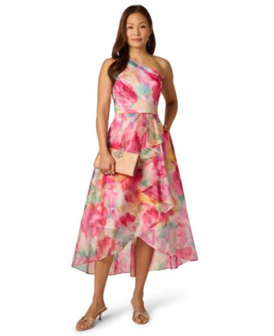 Adrianna Papell Women's Printed One-Shoulder High-Low Midi Dress