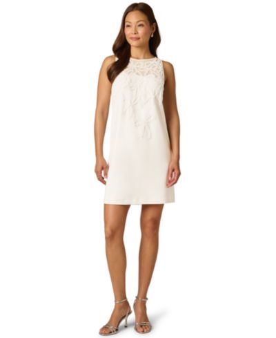 Adrianna Papell Women's Bow Bead Boat Neck Crepe Dress