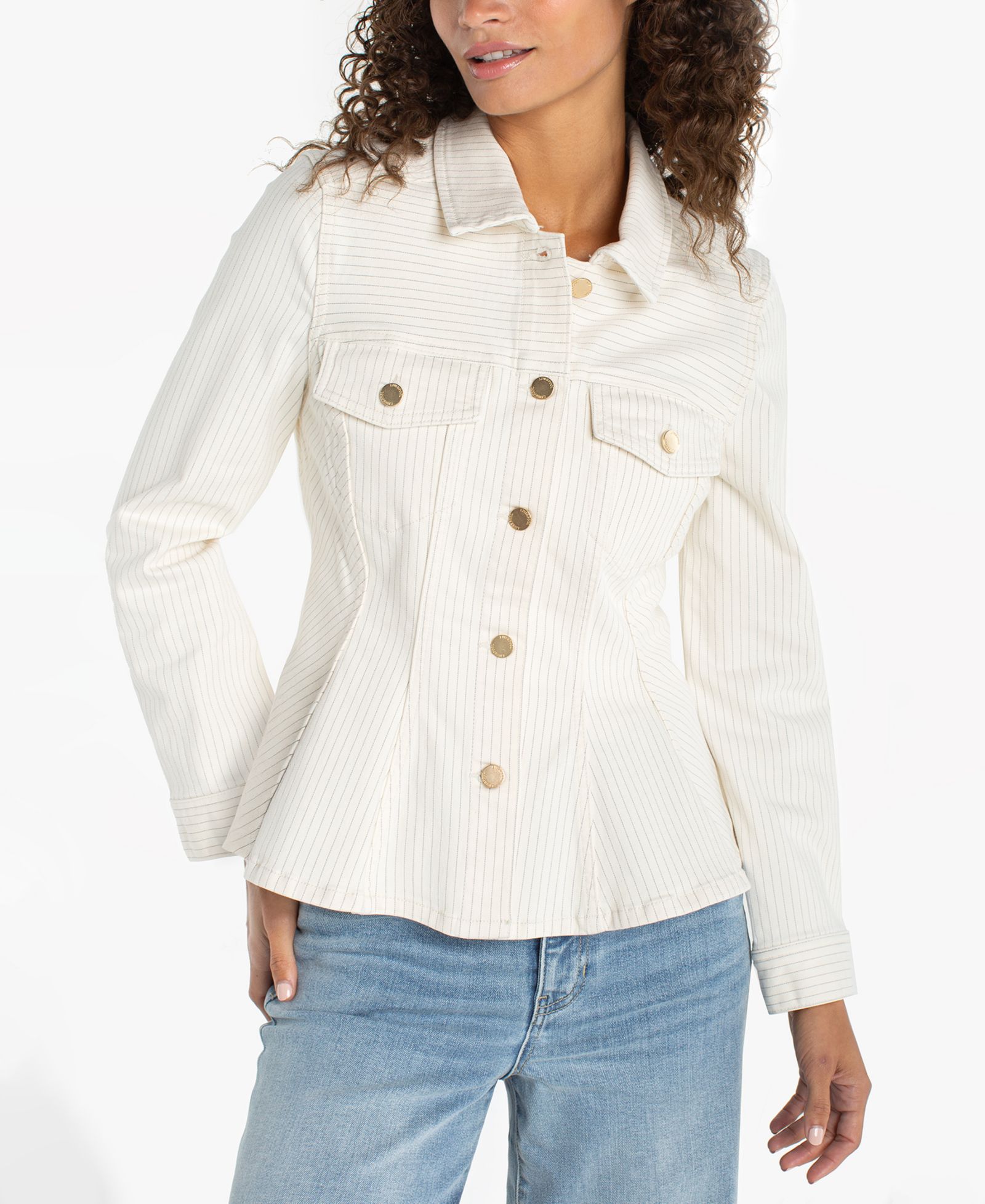 Liverpool Los Angeles Women's Striped Collared Neck Trucker Jacket