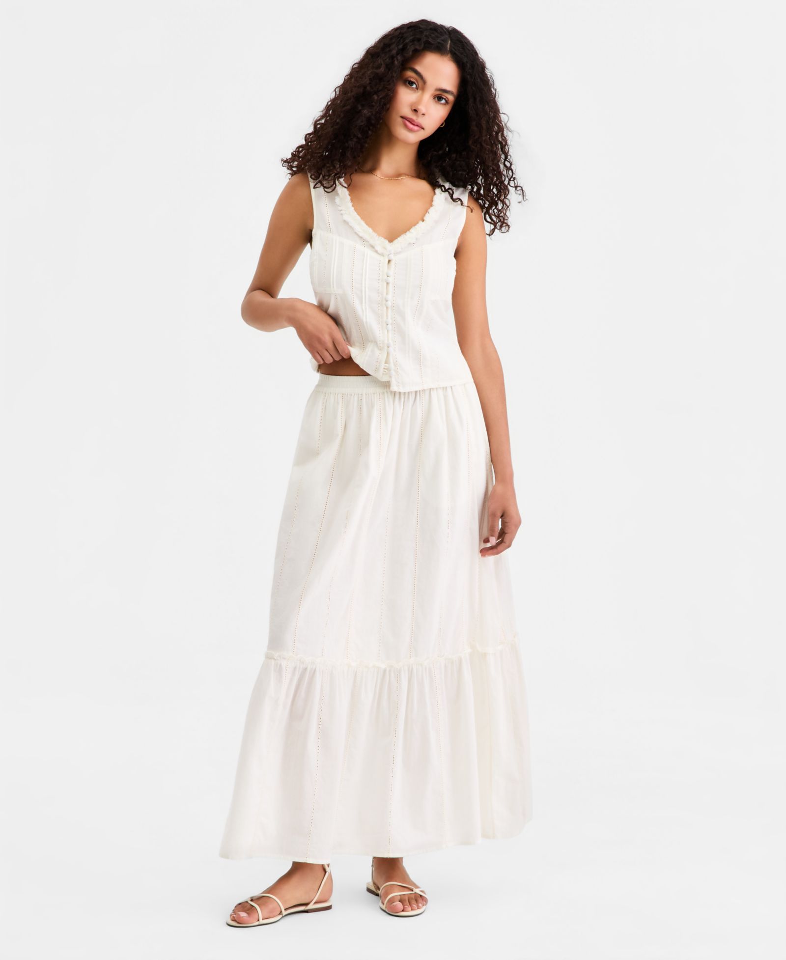 Liverpool Los Angeles Women's Embroidered Tiered Cotton Pull-On Maxi Skirt
