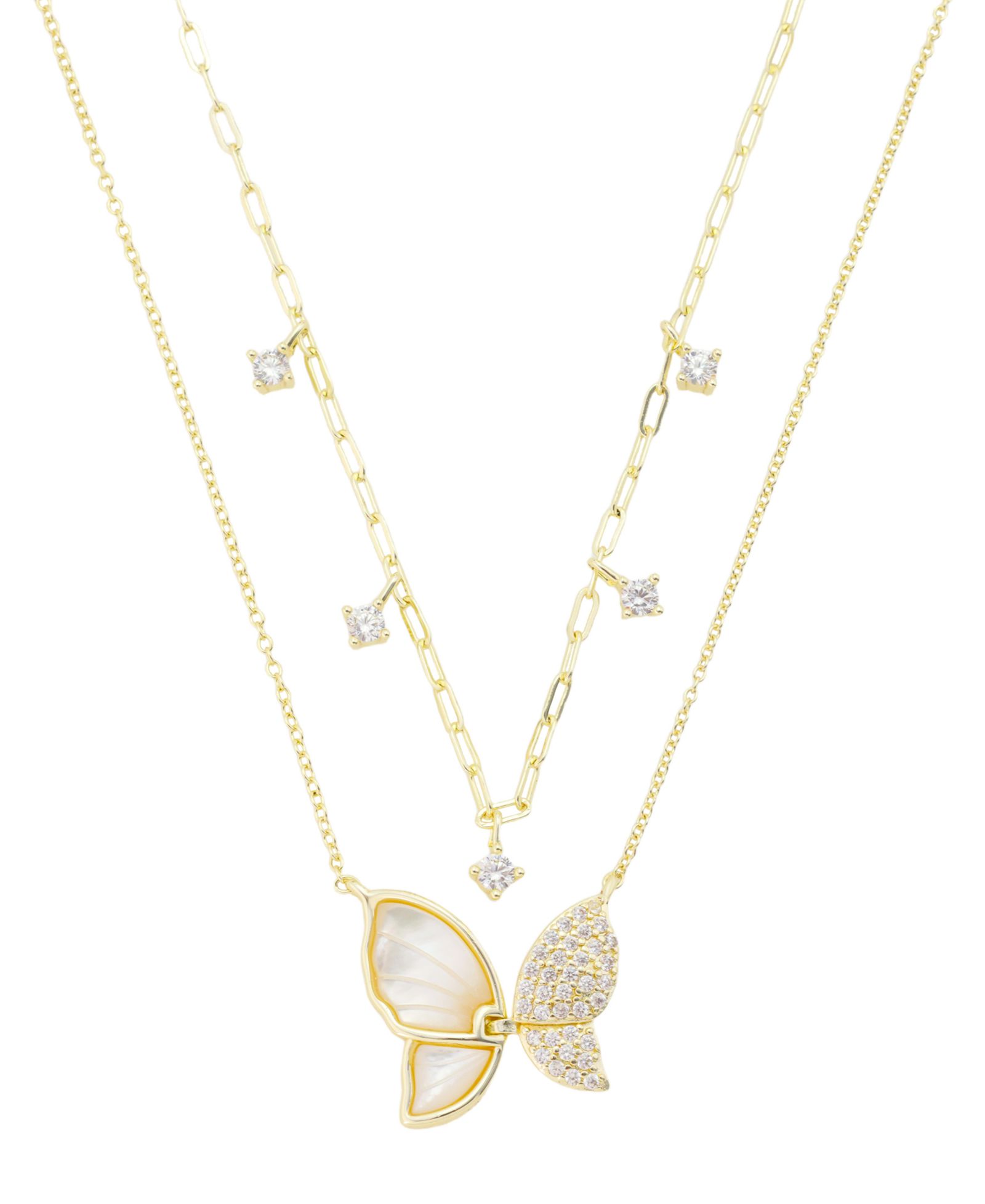 Набор из двух колье Unwritten Imitation Mother of Pearl and Cubic Zirconia Butterfly Pendant Duo
