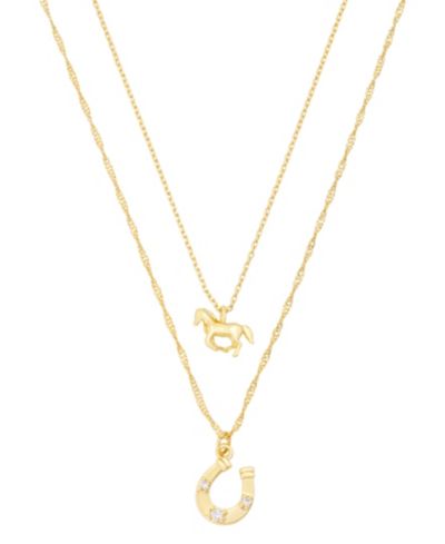 Unwritten Cubic Zirconia Gold-Tone Plated Western Horse & Horseshoe Pendant Duo Necklace Set