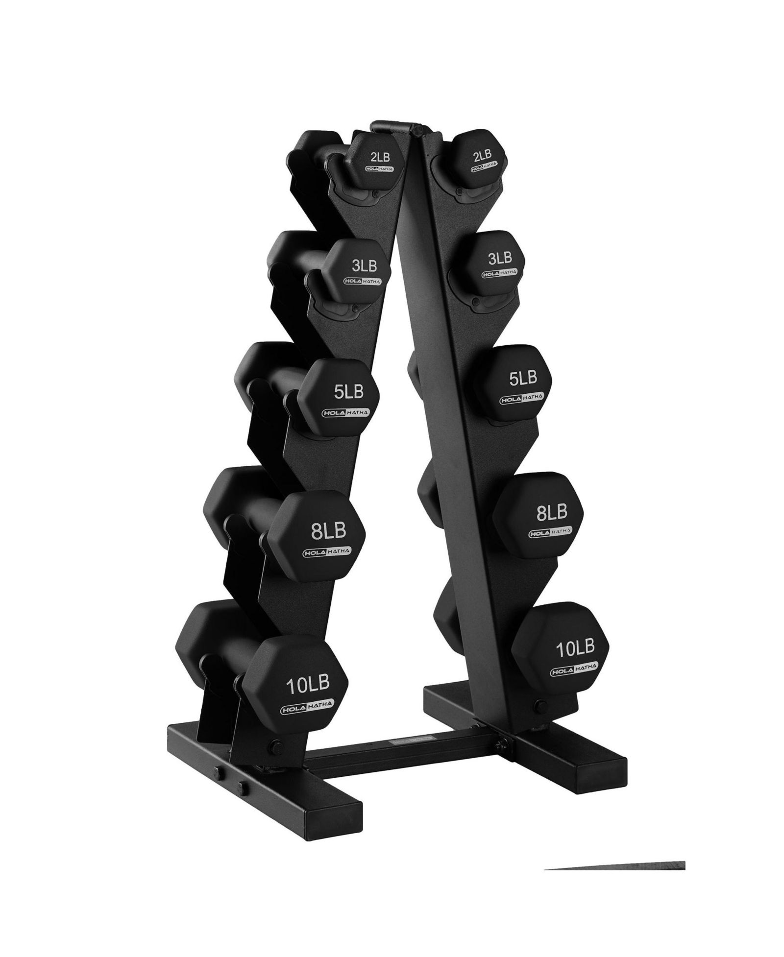 HolaHatha 2, 3, 5, 8 and 10 Pound Neoprene Dumbbell Weight Set with Storage Rack