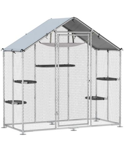 PawHut Walk-in Catio Outdoor Cat Enclosure with Waterproof Cover and Hammock
