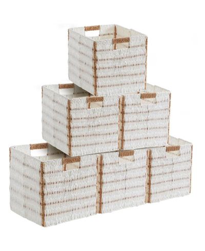 Ornavo Home 6 Pack Paper Wicker Storage Cube Bin Shelf Basket