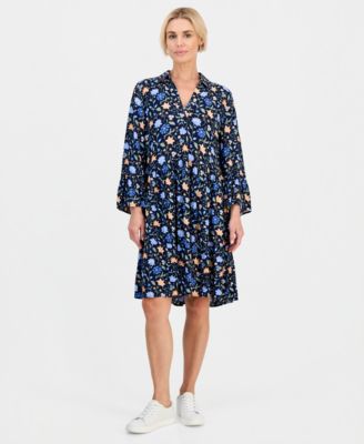 Style & Co Petite Printed 3/4-Sleeve Tiered Shift Dress, Macy's Exclusive
