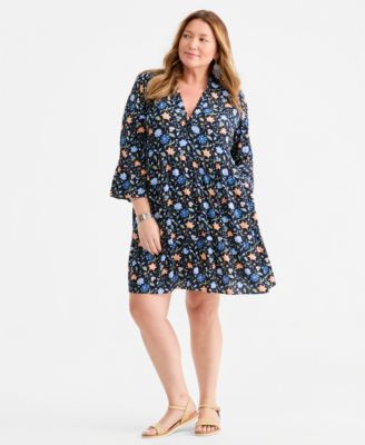 Style & Co Plus Size Printed V-Neck 3/4-Sleeve Tiered Dress, Macy's Exclusive